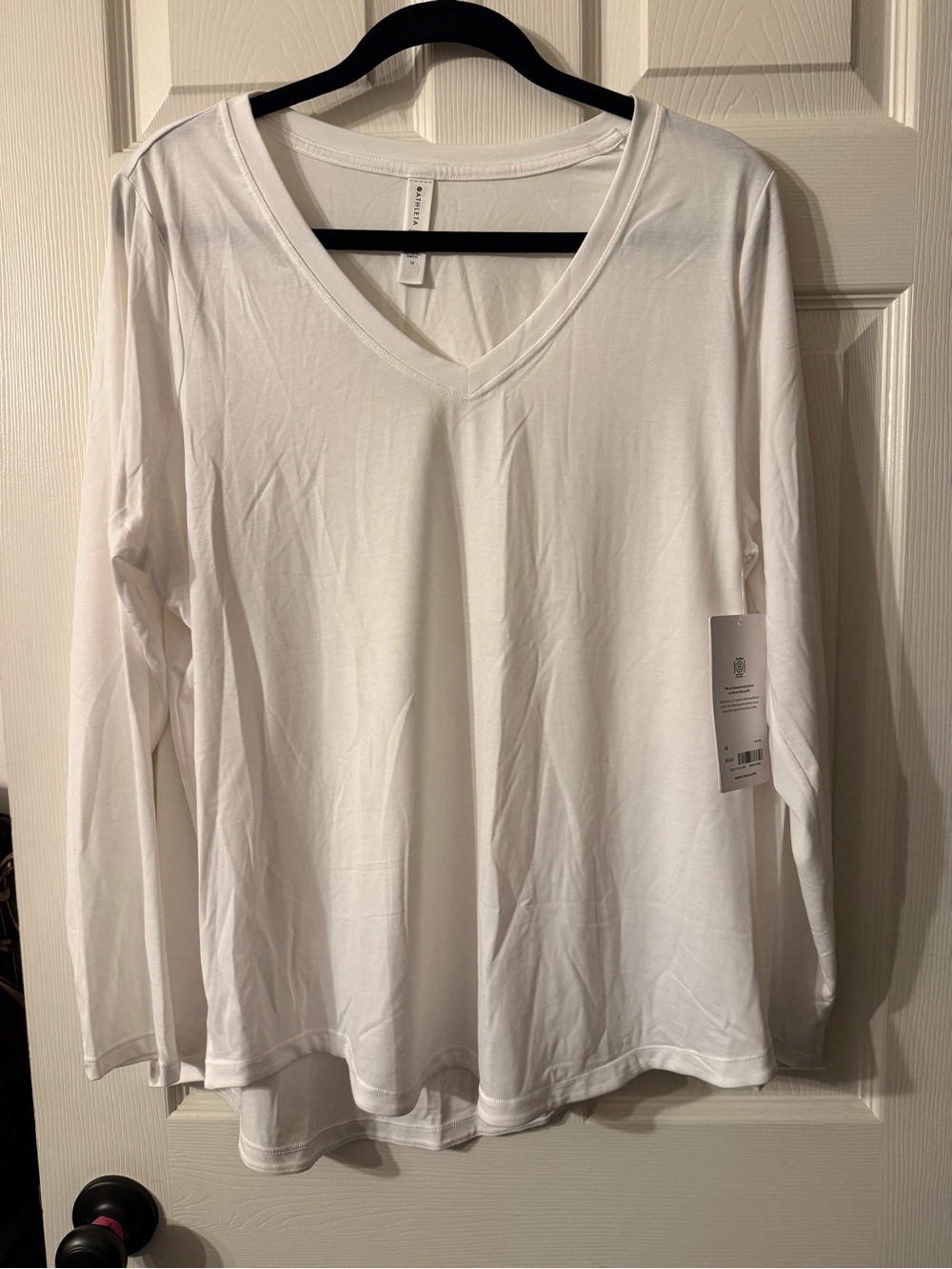 Athleta White V-Neck Long Sleeve Tee